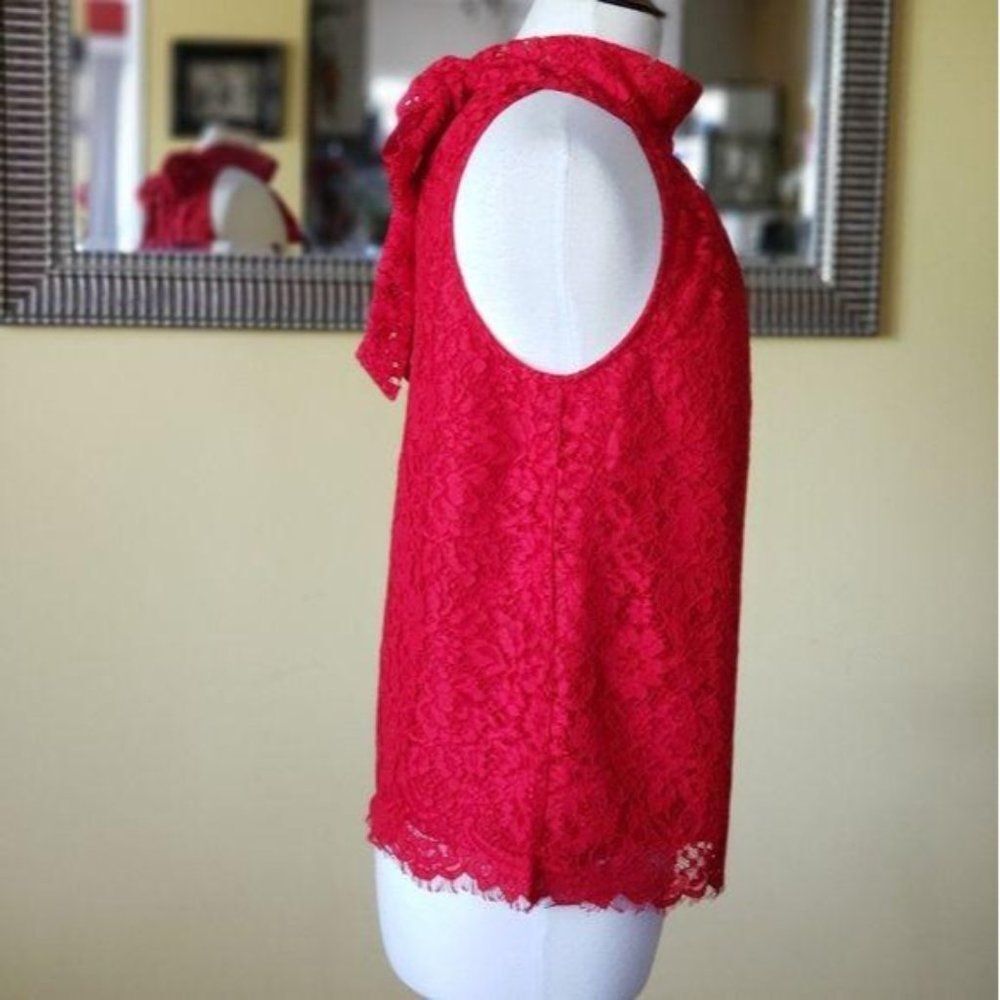 NWT J.CREW Tie Neck Lace Sleeveless Top Red - Picture 6 of 12